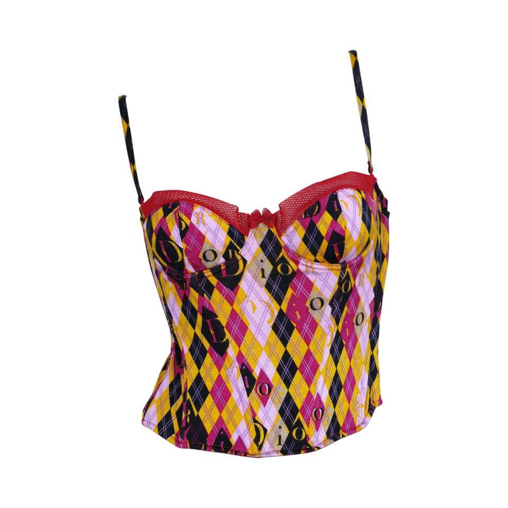 CHRISTIAN DIOR multicoloured Harlequin bustier top designed by John Galliano